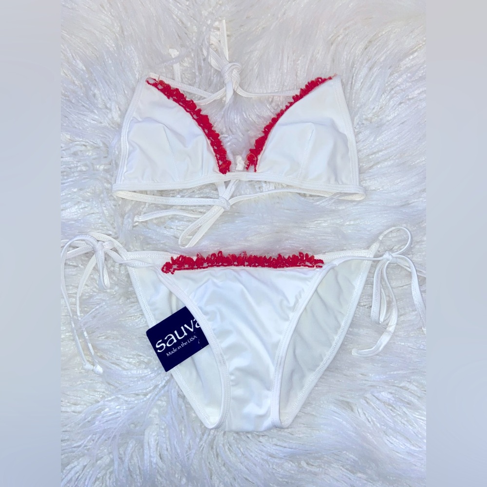 Sauvage White and Red Bikini with Sporty Elegance